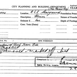 Building Inspectors Card - Erection of Ghost train ride, Agricultural Society Showground, 1974