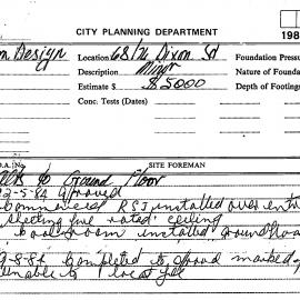 Building Inspectors Card: 68/74 Dixon Street. Alterations to ground floor