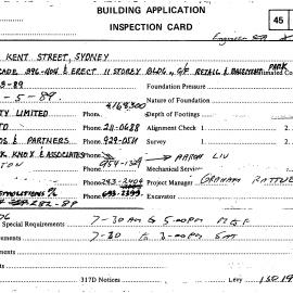 Building Inspectors Card: 396-404 Kent Street, Sydney - Retain facade 