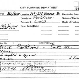 Building Inspectors Card: 264/278 George Street - Erect partitions, Suite 812 - Application 