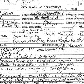 Building Inspectors Card: 164/182 Elizabeth Street & 105 Goulburn Street. Alterations & 0ne 