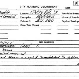 Building Inspectors Card: City Planning Department - 173/179 Pitt Street - Partitions Level 1