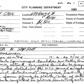 Building Inspectors Card: 699 George Street, Sydney - Alterations to shop front