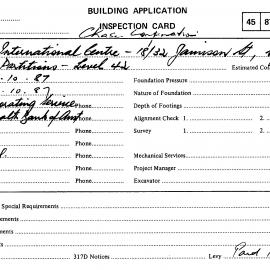 Building Inspectors Card: 18 - 32 Jamison Street, Sydney - Erect partitions level42. Qantas 