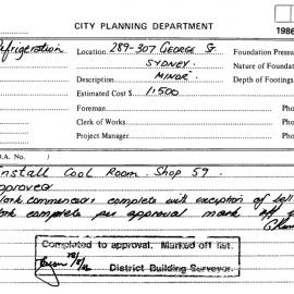 Building Inspectors Card: 389/307 George Street. Sydney - Install Cool Room - Shop 57