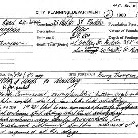 Building Inspectors Card: 25 Walter Street, Paddington - Alterations & Additions to Dwelling