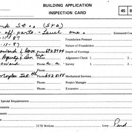 Building Inspectors Card: 1 York Street, Sydney - Erect office Partitions. level 1, 1987