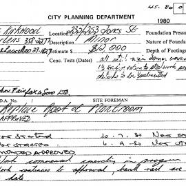 Building Inspectors Card: 235/253 Jones Street. John Fairfax & Sons Ltd. Replace roof of Plant Room