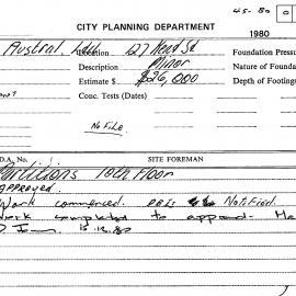 Building Inspectors Card: 127 Kent Street. Partitions 10th floor