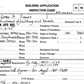 Building Inspectors Card: 600 - 612 George Street, Sydney - Refurbishment of building including 