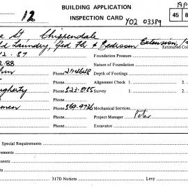 Building Inspectors Card: 37 Rose Street, Chippendale - Rebuild laundry, Ground floor and bedroom 