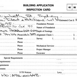 Building Inspectors Card: 5 Elizabeth Street, Sydney - Office Fit out and Partitions level 6, 1995