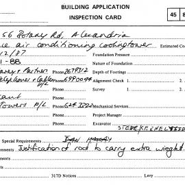 Building Inspectors Card: 252 - 256 Botany Road, Alexandria - Replace air conditioning cooling 