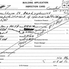 Building Inspectors Card: 200 Goulburn Street, Darlinghurst - Alterations and refurbishment of 
