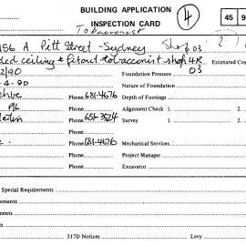 Building Inspectors Card: 146 - 156 A Pitt Street, Sydney - Suspended ceiling and Fit out 