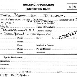 Building Inspectors Card: 84 - 84B Pitt Street, Sydney - Remove asbestos from ducts and fire rate, 