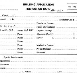 Building Inspectors Card: 491 Kent Street, Sydney - Partitions level 2, 1995