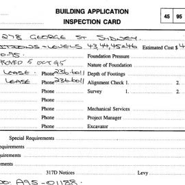 Building Inspectors Card: 264 - 278 George Street, Sydney - Partitions levels 43,44,45 and 46, 1995