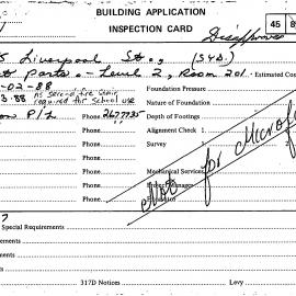 Building Inspectors Card: 53 - 55 Liverpool Street, Sydney - Erect partitions level 2 room 202., 