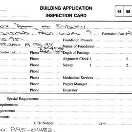 Building Inspectors Card: 101 - 103 Pitt Street, Sydney - Partitions Part level 9, 1995