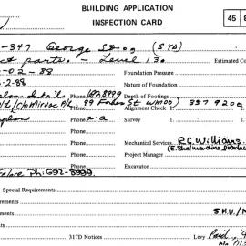 Building Inspectors Card: 345 - 347 George Street, Sydney - Erect partitions - level 13, 1988
