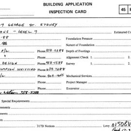 Building Inspectors Card: 345 - 347 George Street, Sydney - Partitions level 7, 1988