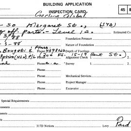 Building Inspectors Card: 46 - 50 Margaret Street, Sydney - Erect office Partitions - level 12, 
