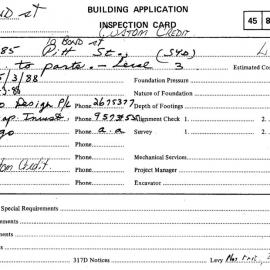 Building Inspectors Card: 79 - 85 Pitt Street, Sydney - Alterations to partitions - level 3, 1988
