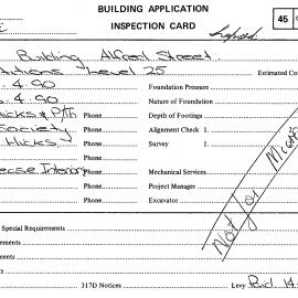 Building Inspectors Card: 33 Alfred Street, Sydney - AMP building - Partitions level 25, 1990