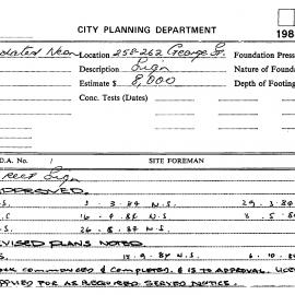 Building Inspectors Card: 258 - 262 George Street. Erect sign