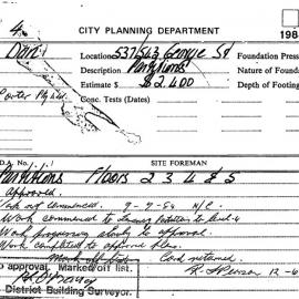 Building Inspectors Card: 537/543 George St Sydney - Partitions. Floors 2, 3, 4 & 5