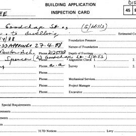Building Inspectors Card: 23 Goodchap Street, Surry Hills - Alterations to dwelling, 1988