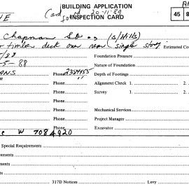 Building Inspectors Card: 21 Chapman Street, Surry Hills - Erect timber deck over rear single 