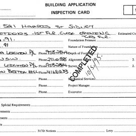 Building Inspectors Card: 485 - 521 Harris Street, Sydney - Partitions 1st floor close opening 