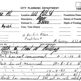 Building Inspectors Card: 412 Pitt Street. Alterations to Front of Building