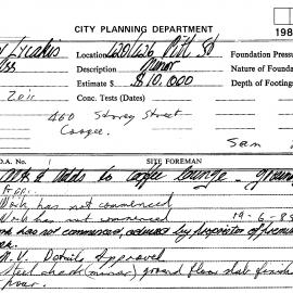 Building Inspectors Card: 420/426 Pitt Street, Sydney - Alterations and additions to coffee 
