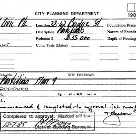 Building Inspectors Card: 38/42 Bridge Street, Sydney - Partitions, floor 9