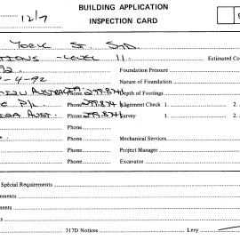 Building Inspectors Card -  77 - 79 York Street, Sydney - Partitions level 11, 1992