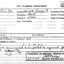 Building Inspectors Card: 264 - 278 George Street. Partitions level 42
