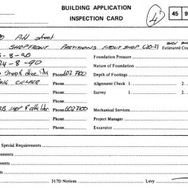 Building Inspectors Card: 184 - 190 Pitt Street, Sydney - Alter shopfront Partitions, Fit out shop 