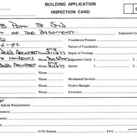 Building Inspectors Card: 244 - 248 Pitt Street, Sydney - Fit out of the basement, 1992