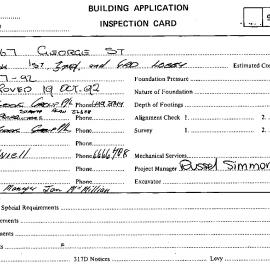 Building Inspectors Card: 561 - 567 George Street, Sydney - Refurbish 1st, 3rd and ground floor, 
