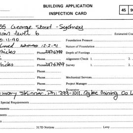 Building Inspectors Card: 345 - 355 George Street, Sydney - Partitions level 6, 1990