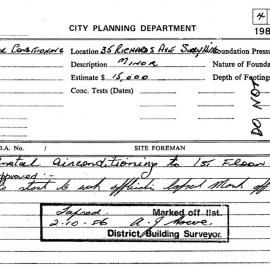 Building Inspectors Card: 35 Richards Avenue Surry Hills - Install air-conditioning to 1st floor - 