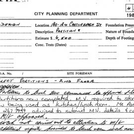 Building Inspectors Card: 180/184 Castlereagh Street - Erect partitions, 2nd floor - Application 