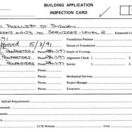 Building Inspectors Card: 132 - 140 Phillip Street, Sydney - Partitions and Alterations to 