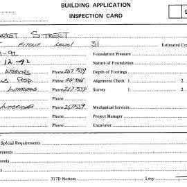 Building Inspectors Card: 31 Market Street, Sydney - Office Fit out level 31, 1992