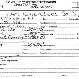 Building Inspectors Card: 229 - 249 Elizabeth Street, Sydney - Partitions floor 12, 1993