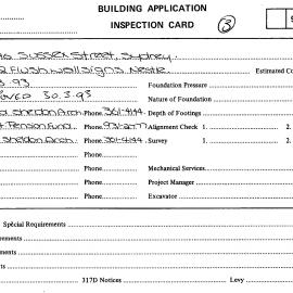 Building Inspectors Card: 286 - 296 Sussex Street, Sydney - Erect 2 flush wall signs nestle, 1993