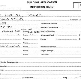 Building Inspectors Card: 101 - 109 York Street, Sydney - Partitions 8th floor, 1993